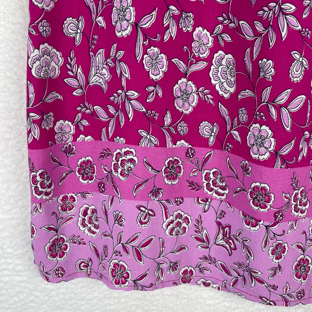 LOFT Womens XL Magenta Pink Floral Halter Neck Sleeveless Blouse Border Hem Top - Picture 9 of 9